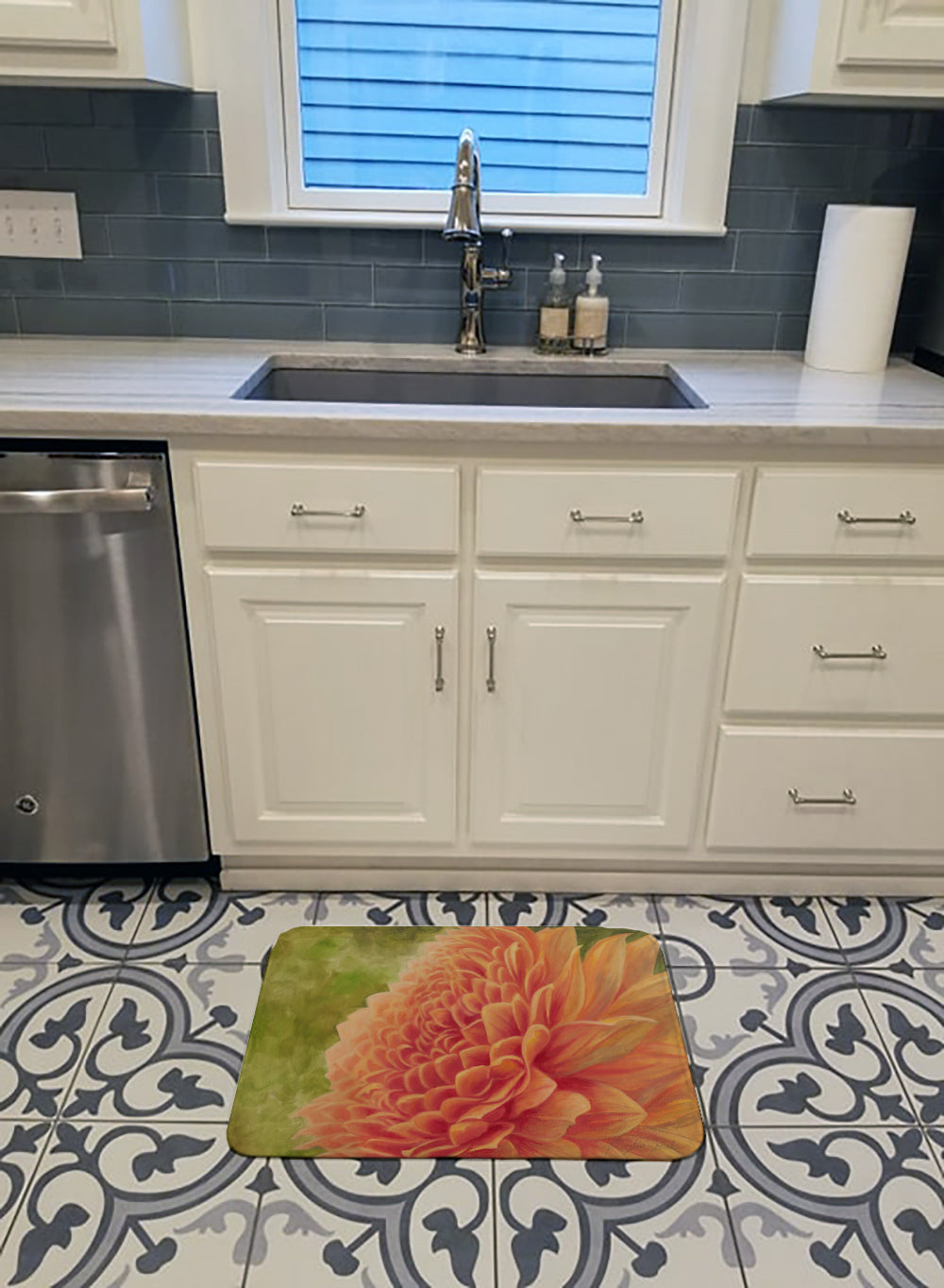 Floral by Malenda Trick Memory Foam Kitchen Mat Machine Washable Anti-Fatigue Cushion Comfort Bath or Kitchen Rug