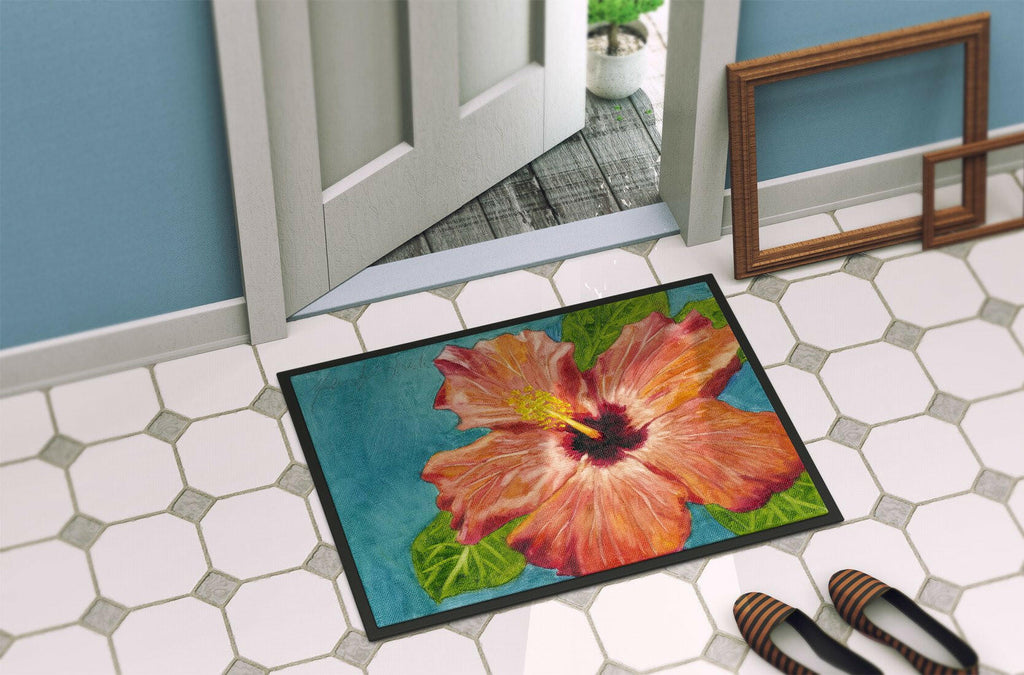 Coral Hibiscus by Malenda Trick Doormat Indoor Outdoor 24H X 36W Front Door Mat Rugs for Entryway, Non Slip Washable Low Pile,