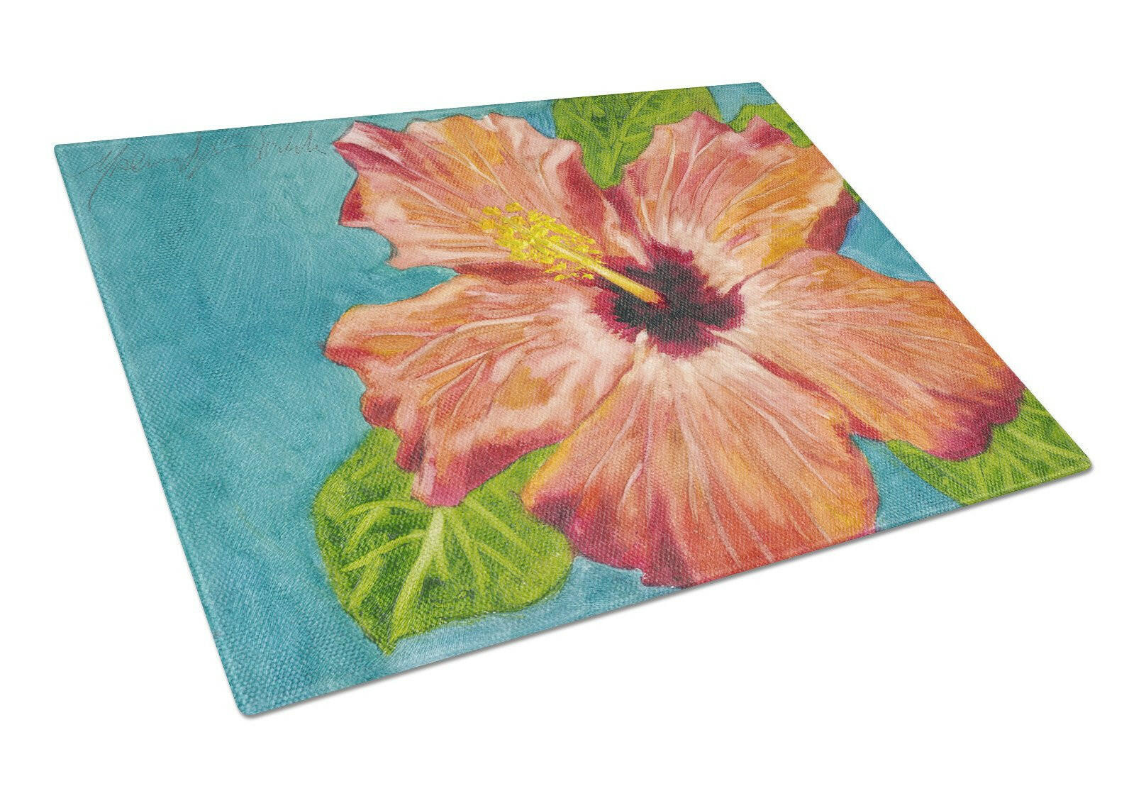 Coral Hibiscus by Malenda Trick Cutting Board Tempered Glass Kitchen Cutting Surface, Heat Resistant Chopping, Non-Slip Feet, Food Prep & Serving