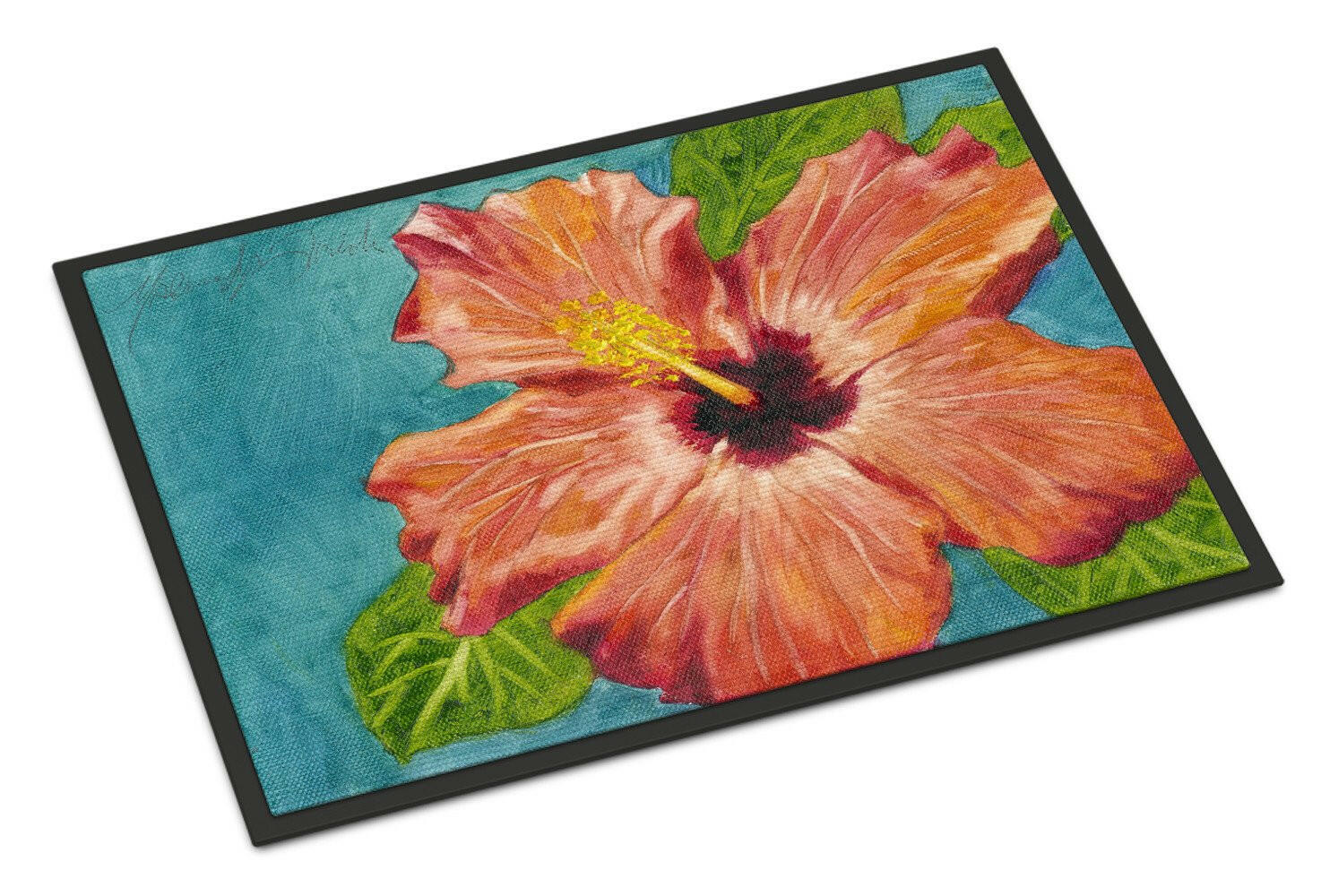 Coral Hibiscus by Malenda Trick Doormat Indoor Outdoor 18H X 27W Front Door Mat Rugs for Entryway, Non Slip Washable