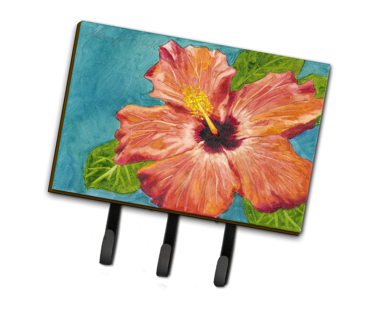 Coral Hibiscus by Malenda Trick Leash or Key Holder Wall Hooks, Coat Rack Wall Mount, for Hanging Keys, Towels, Aprons, Leashes