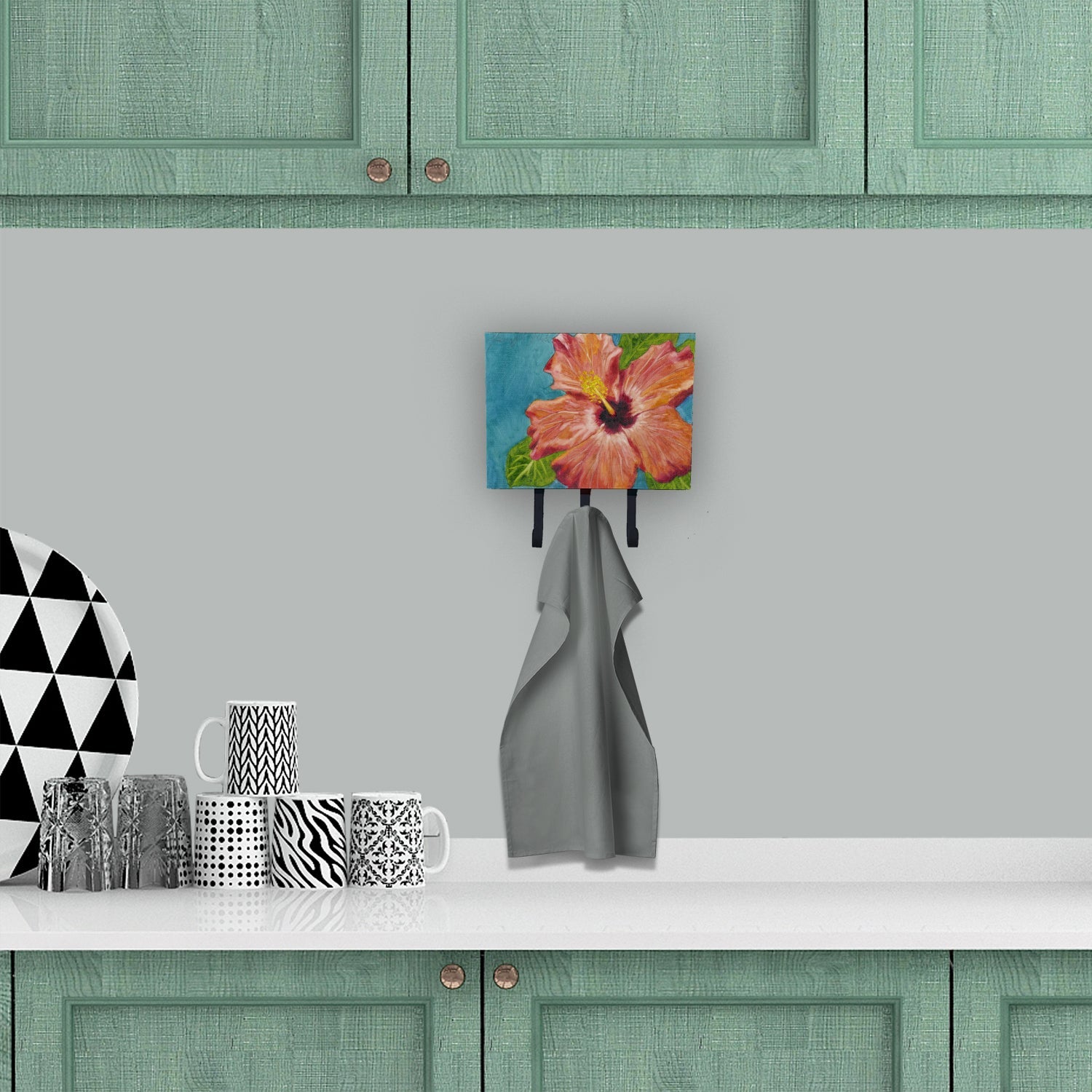 Coral Hibiscus by Malenda Trick Leash or Key Holder Wall Hooks, Coat Rack Wall Mount, for Hanging Keys, Towels, Aprons, Leashes