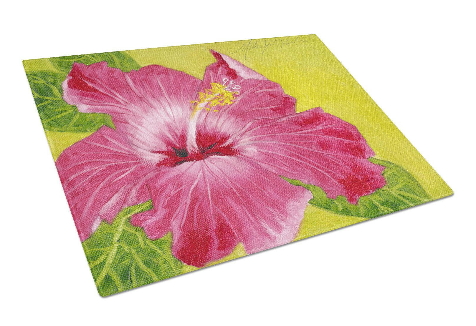 Hot Pink Hibiscus by Malenda Trick Cutting Board Tempered Glass Kitchen Cutting Surface, Heat Resistant Chopping, Non-Slip Feet, Food Prep & Serving