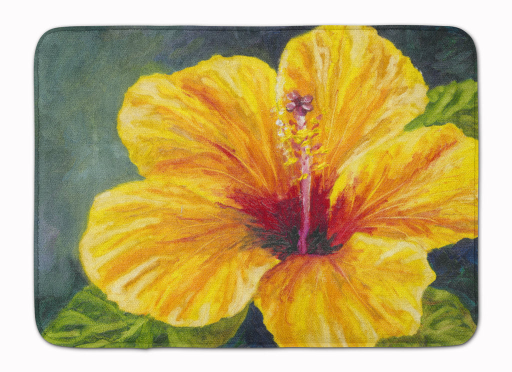 Yellow Hibiscus by Malenda Trick Memory Foam Kitchen Mat Machine Washable Anti-Fatigue Cushion Comfort Bath or Kitchen Rug