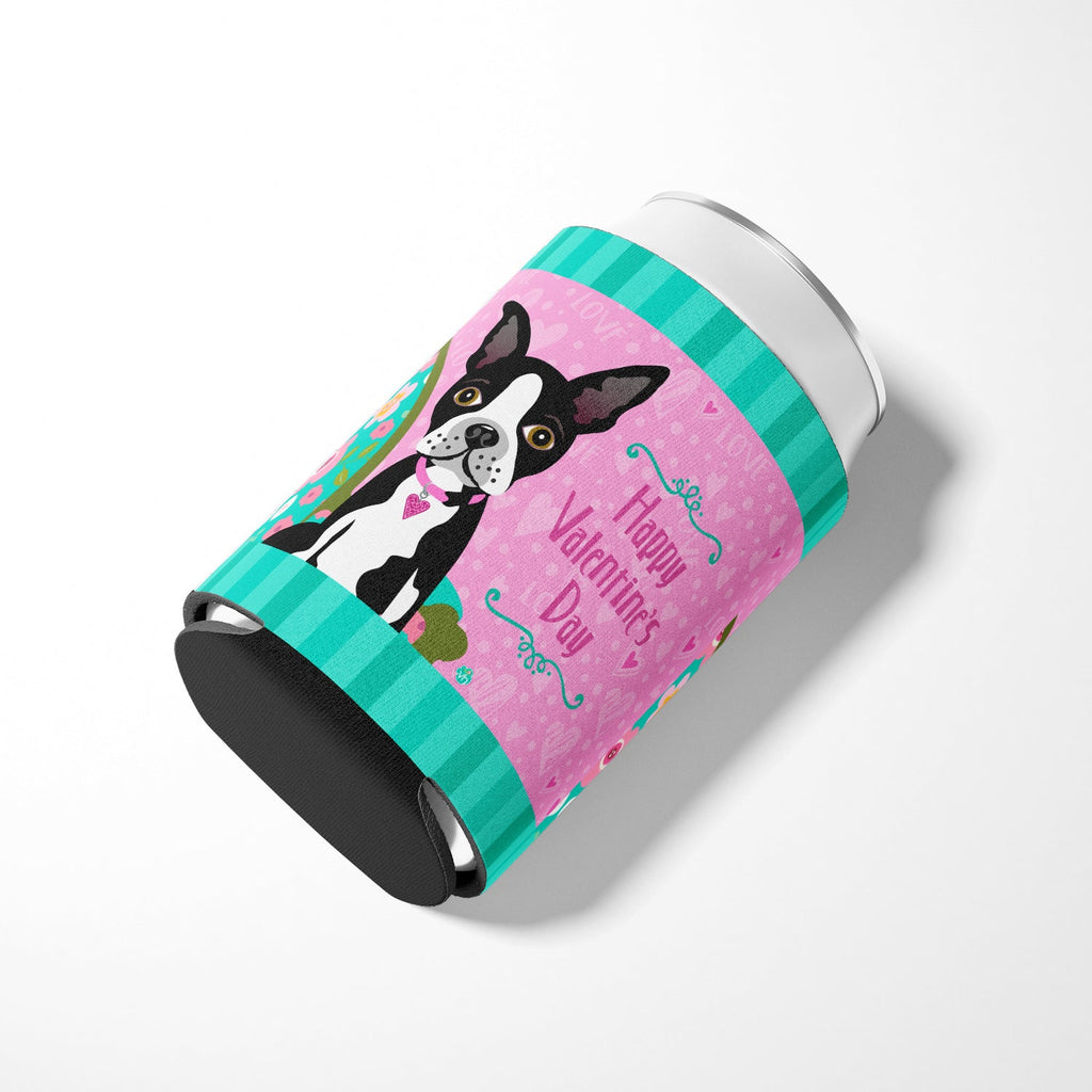 Happy Valentine's Day Boston Terrier Can or Bottle Hugger Cooler Sleeve for Standard 12 oz Cans, Insulated Foam Beer & Soda Can Hugger Reusable