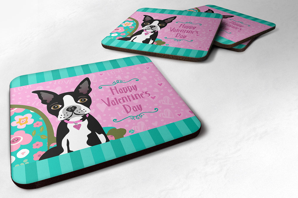 Happy Valentine's Day Boston Terrier Foam Coasters Set of 4 Cup Coasters for Indoor Outdoor, Tabletop Protection, Anti Slip, Mouse pad Material