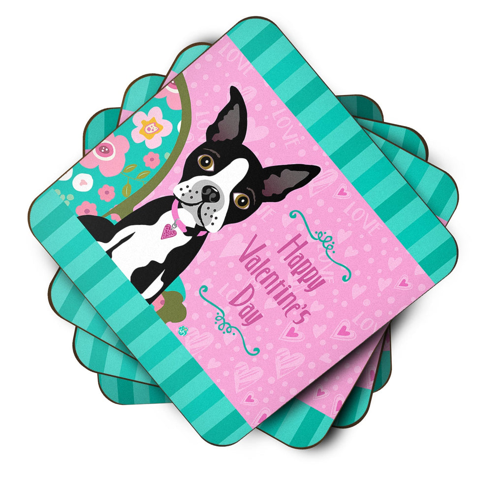 Happy Valentine's Day Boston Terrier Foam Coasters Set of 4 Cup Coasters for Indoor Outdoor, Tabletop Protection, Anti Slip, Mouse pad Material