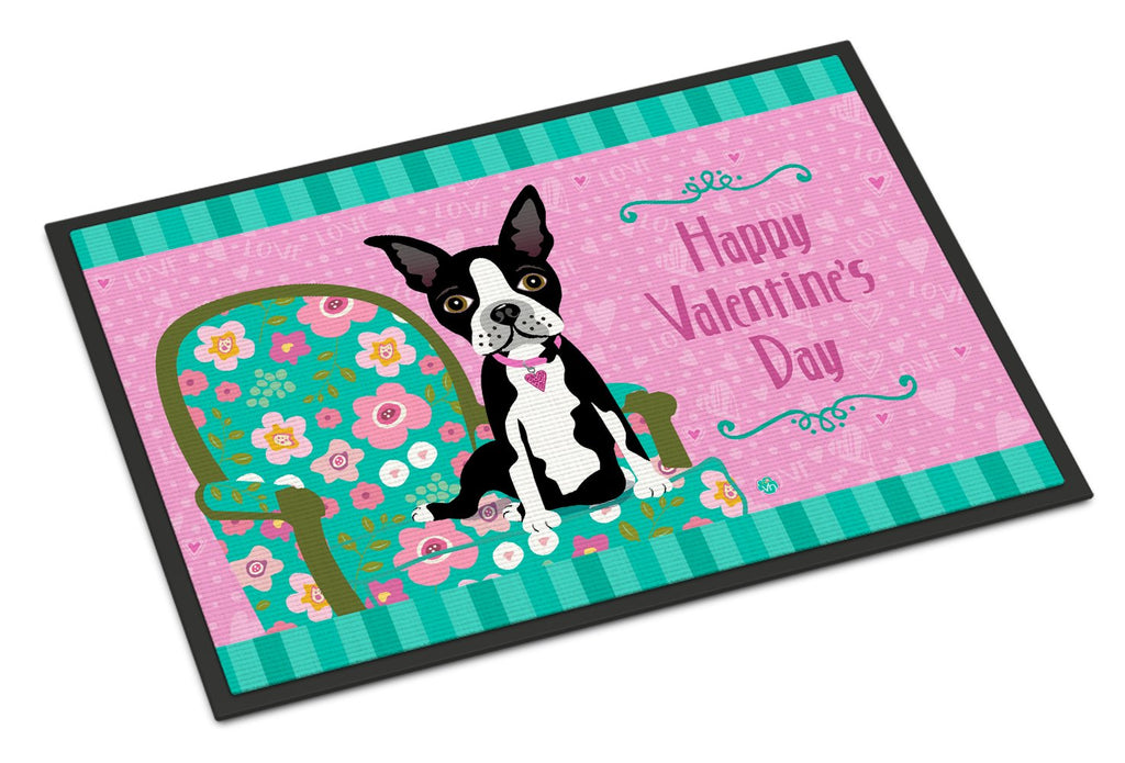 Happy Valentine's Day Boston Terrier Doormat Indoor Outdoor 24H X 36W Front Door Mat Rugs for Entryway, Non Slip Washable Low Pile,