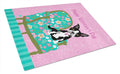 Happy Valentine's Day Boston Terrier Cutting Board Tempered Glass Kitchen Cutting Surface, Heat Resistant Chopping, Non-Slip Feet, Food Prep & Serving