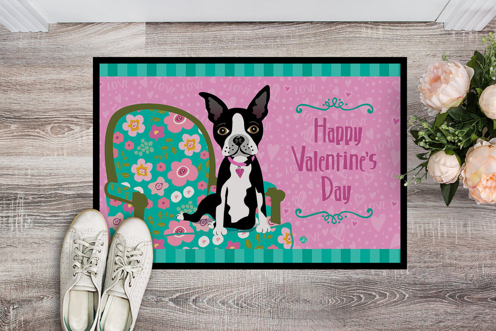 Happy Valentine's Day Boston Terrier Doormat Indoor Outdoor 18H X 27W Front Door Mat Rugs for Entryway, Non Slip Washable