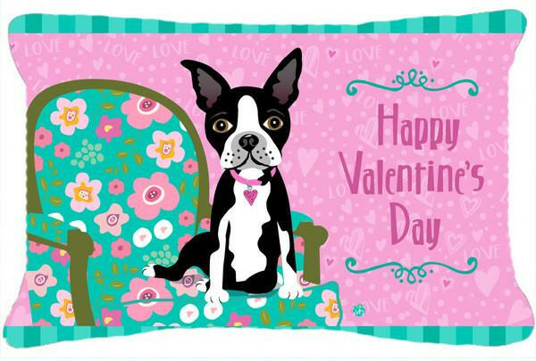 Happy Valentine's Day Boston Terrier Decorative Throw Pillow 12x16 Indoor Outdoor Accent Cushion, Fabric Cover with Insert for Sofa, Bed, Porch & Living Room