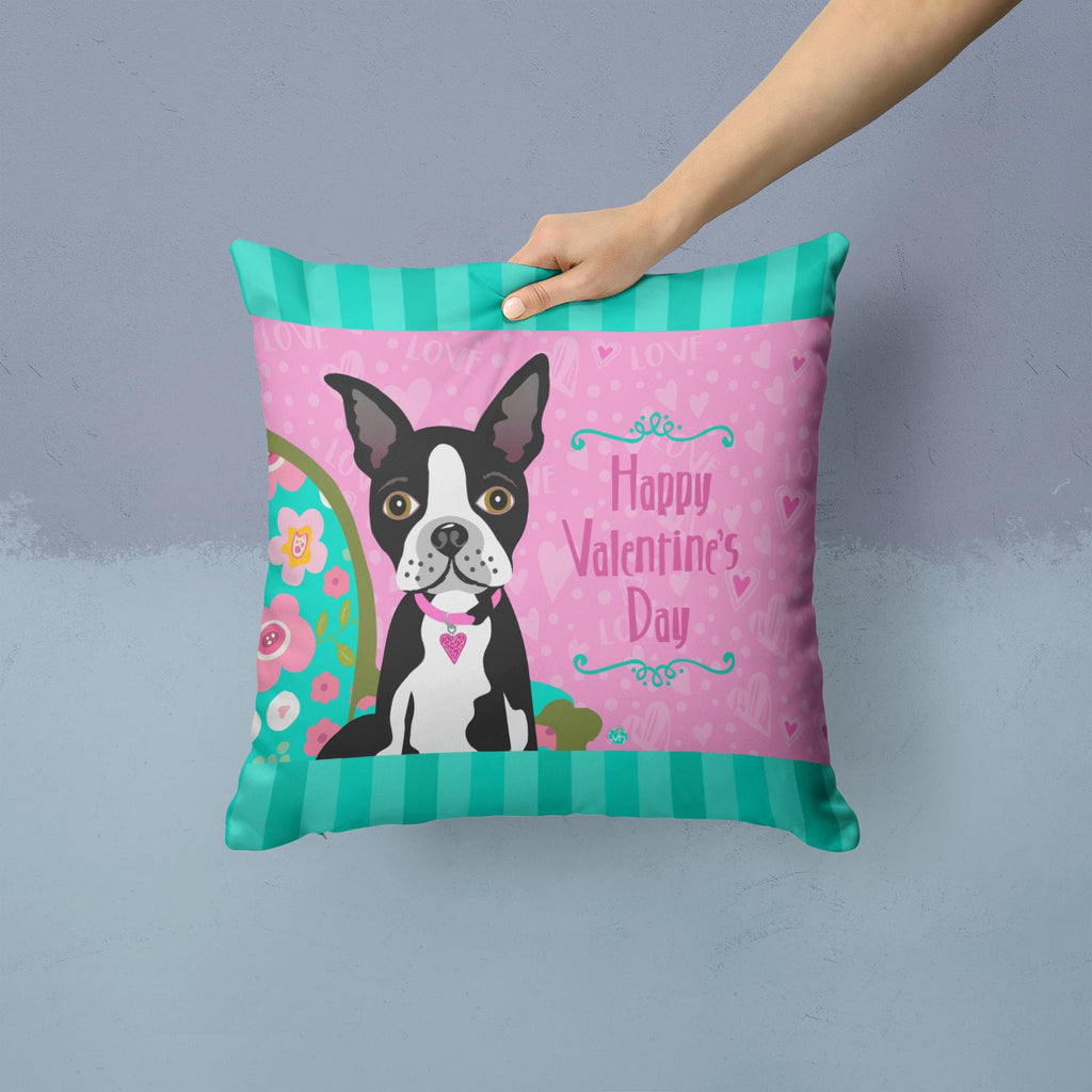 Happy Valentine's Day Boston Terrier Decorative Throw Pillow 14x14 Indoor Outdoor Accent Cushion, Fabric Cover with Insert for Sofa, Bed, Porch & Living Room