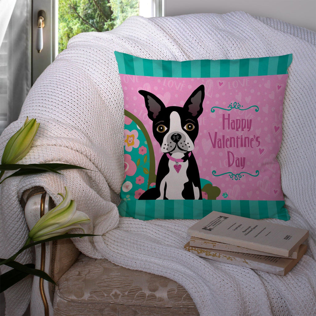 Happy Valentine's Day Boston Terrier Decorative Throw Pillow 14x14 Indoor Outdoor Accent Cushion, Fabric Cover with Insert for Sofa, Bed, Porch & Living Room