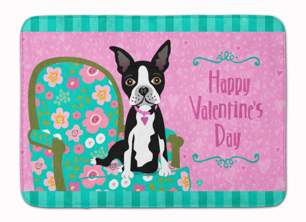 Happy Valentine's Day Boston Terrier Memory Foam Kitchen Mat Machine Washable Anti-Fatigue Cushion Comfort Bath or Kitchen Rug