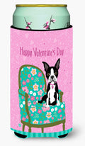 Happy Valentine's Day Boston Terrier Tall Boy Hugger Can Cooler Sleeve Machine Washable Drink Collapsible Insulator Beverage Insulated Holder