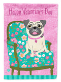 Happy Valentine's Day Pug House Flag 28x40 Porch Sleeve Pole Decorative Outside Yard Banner Artwork Wall Hanging, Polyester