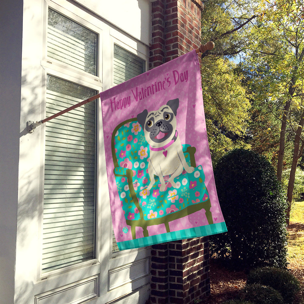 Happy Valentine's Day Pug House Flag 28x40 Porch Sleeve Pole Decorative Outside Yard Banner Artwork Wall Hanging, Polyester