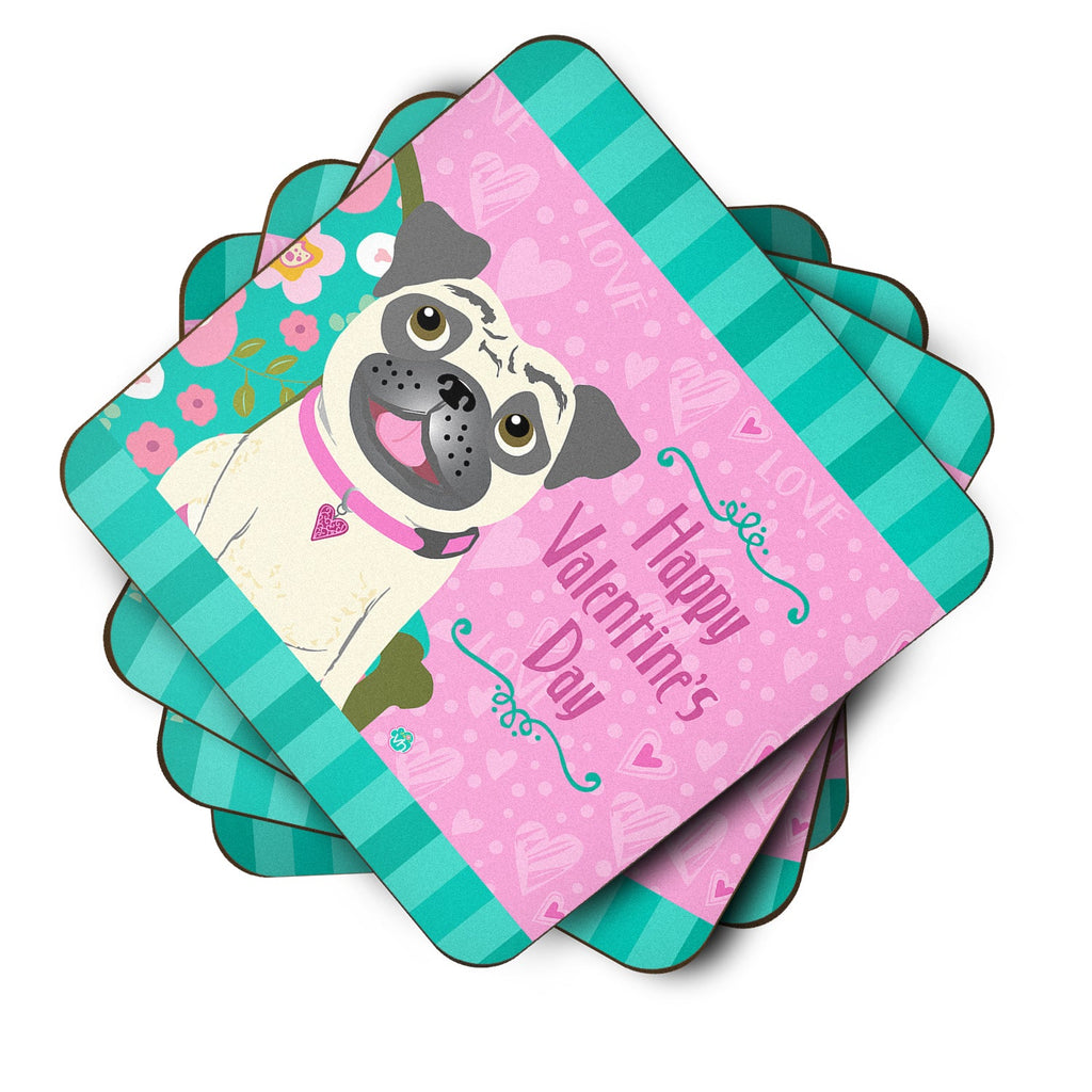 Happy Valentine's Day Pug Foam Coasters Set of 4 Cup Coasters for Indoor Outdoor, Tabletop Protection, Anti Slip, Mouse pad Material