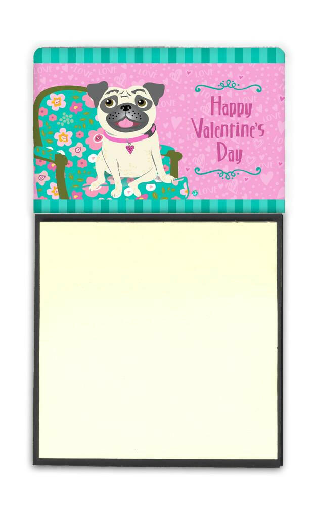 Happy Valentine's Day Pug Watercolor Sticky Note Holder Refillable Dispenser Desk Accessory 3x3 Pad Gift
