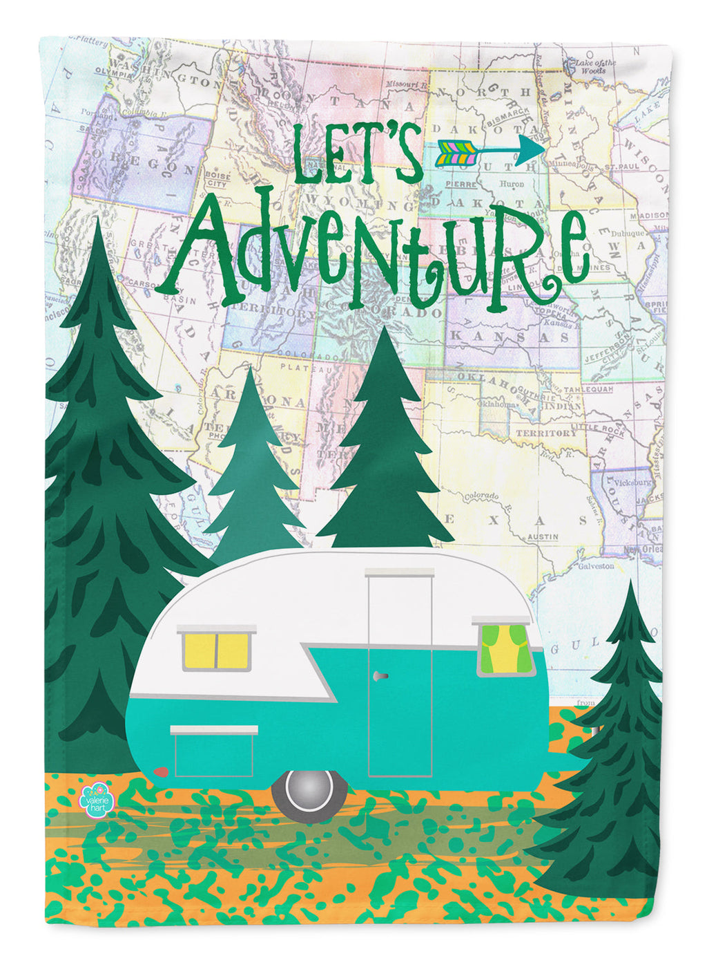 Let's Adventure Glamping Trailer House Flag 28x40 Porch Sleeve Pole Decorative Outside Yard Banner Artwork Wall Hanging, Polyester