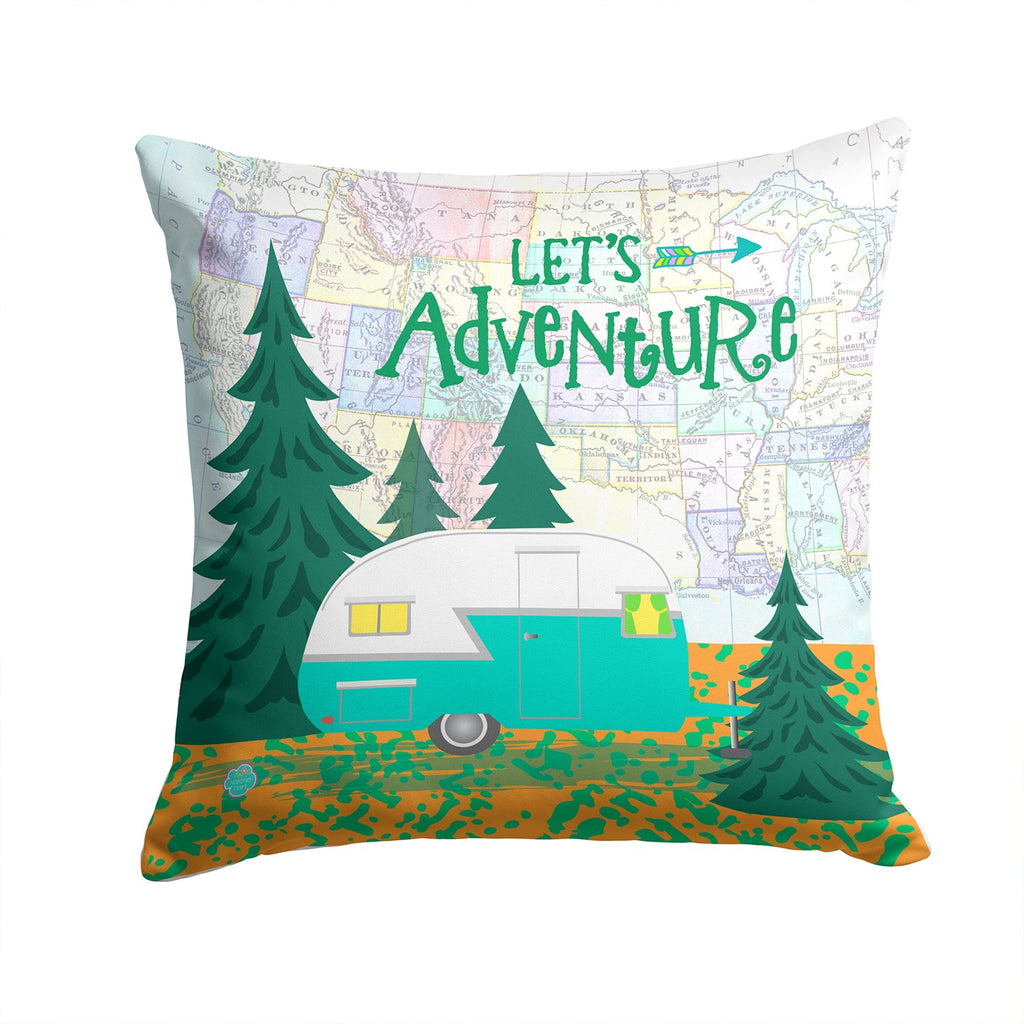 Let's Adventure Glamping Trailer Decorative Throw Pillow 14x14 Indoor Outdoor Accent Cushion, Fabric Cover with Insert for Sofa, Bed, Porch & Living Room