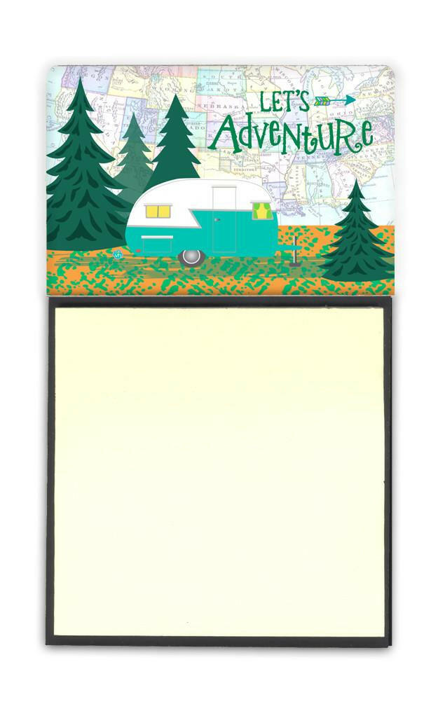 Let's Adventure Glamping Trailer Watercolor Sticky Note Holder Refillable Dispenser Desk Accessory 3x3 Pad Gift