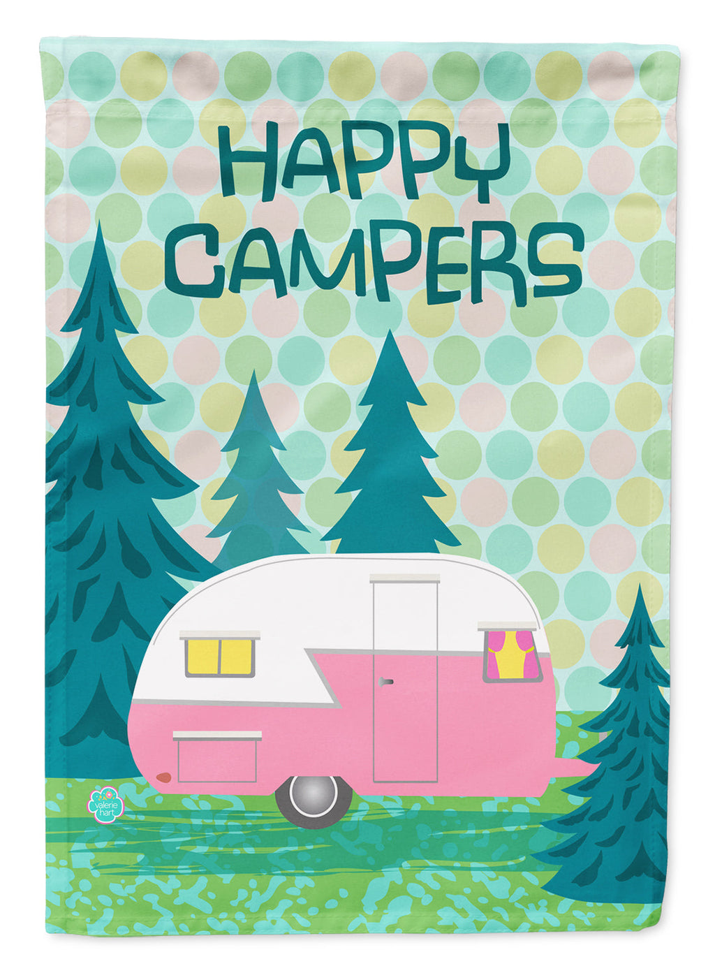 Happy Campers Glamping Trailer House Flag 28x40 Porch Sleeve Pole Decorative Outside Yard Banner Artwork Wall Hanging, Polyester