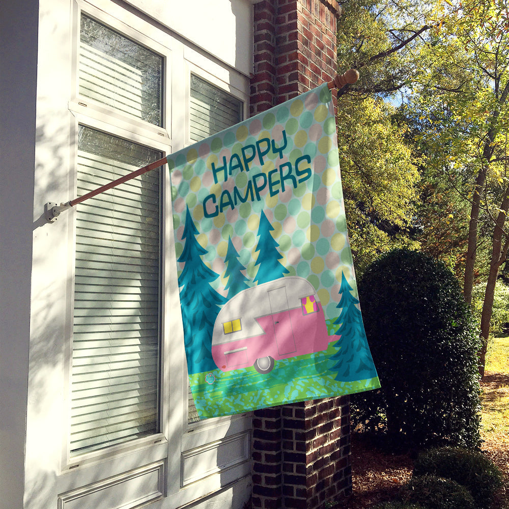 Happy Campers Glamping Trailer House Flag 28x40 Porch Sleeve Pole Decorative Outside Yard Banner Artwork Wall Hanging, Polyester
