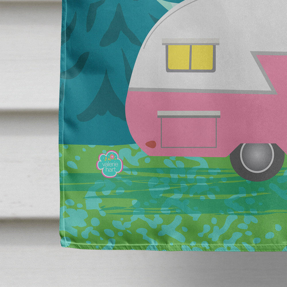 Happy Campers Glamping Trailer House Flag 28x40 Porch Sleeve Pole Decorative Outside Yard Banner Artwork Wall Hanging, Polyester