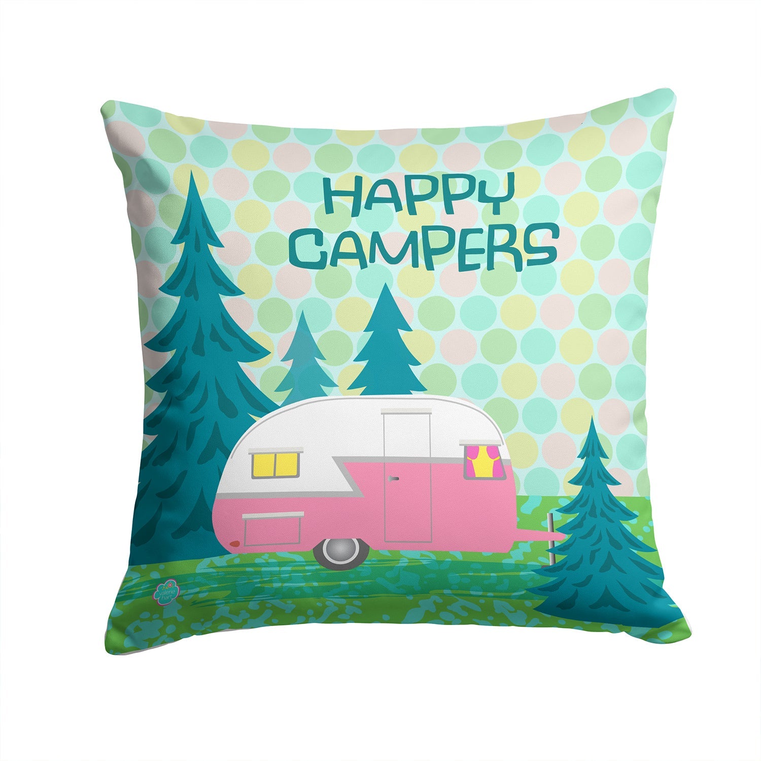Happy Campers Glamping Trailer Decorative Throw Pillow 14x14 Indoor Outdoor Accent Cushion, Fabric Cover with Insert for Sofa, Bed, Porch & Living Room
