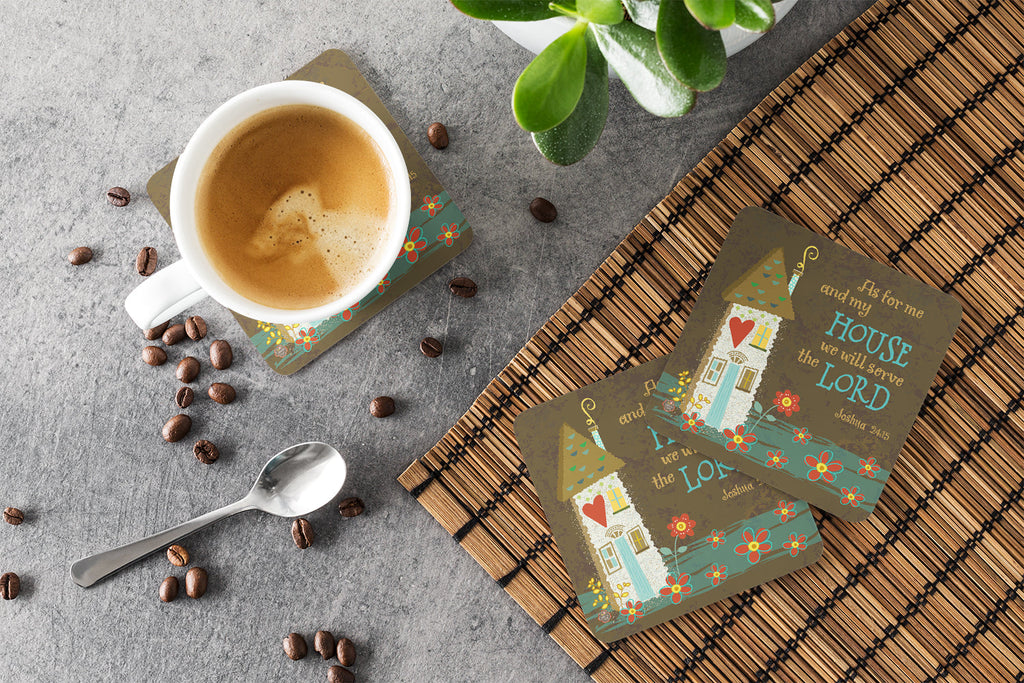 As For Me And My House Foam Coasters Set of 4 Cup Coasters for Indoor Outdoor, Tabletop Protection, Anti Slip, Mouse pad Material