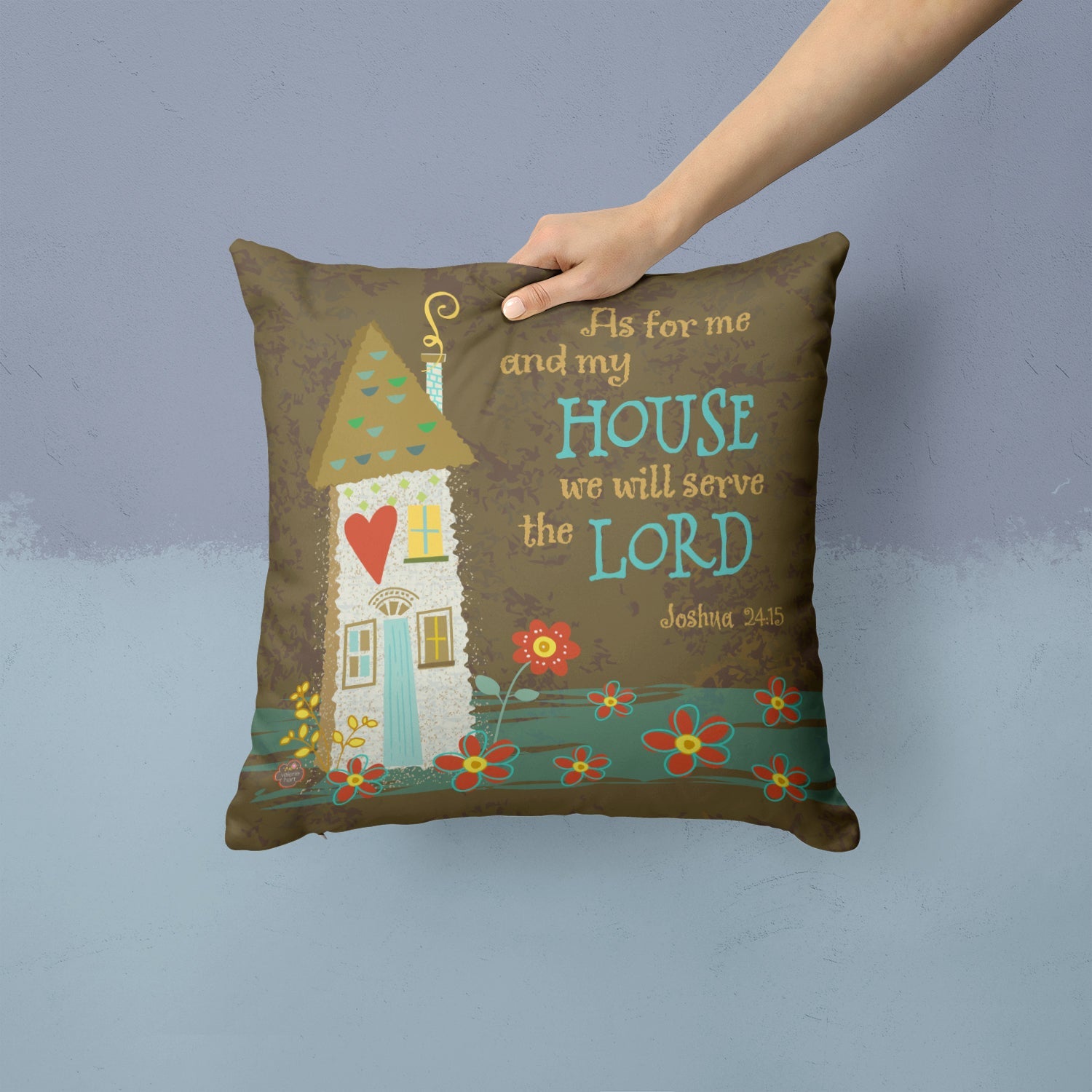 As For Me And My House Decorative Throw Pillow 14x14 Indoor Outdoor Accent Cushion, Fabric Cover with Insert for Sofa, Bed, Porch & Living Room