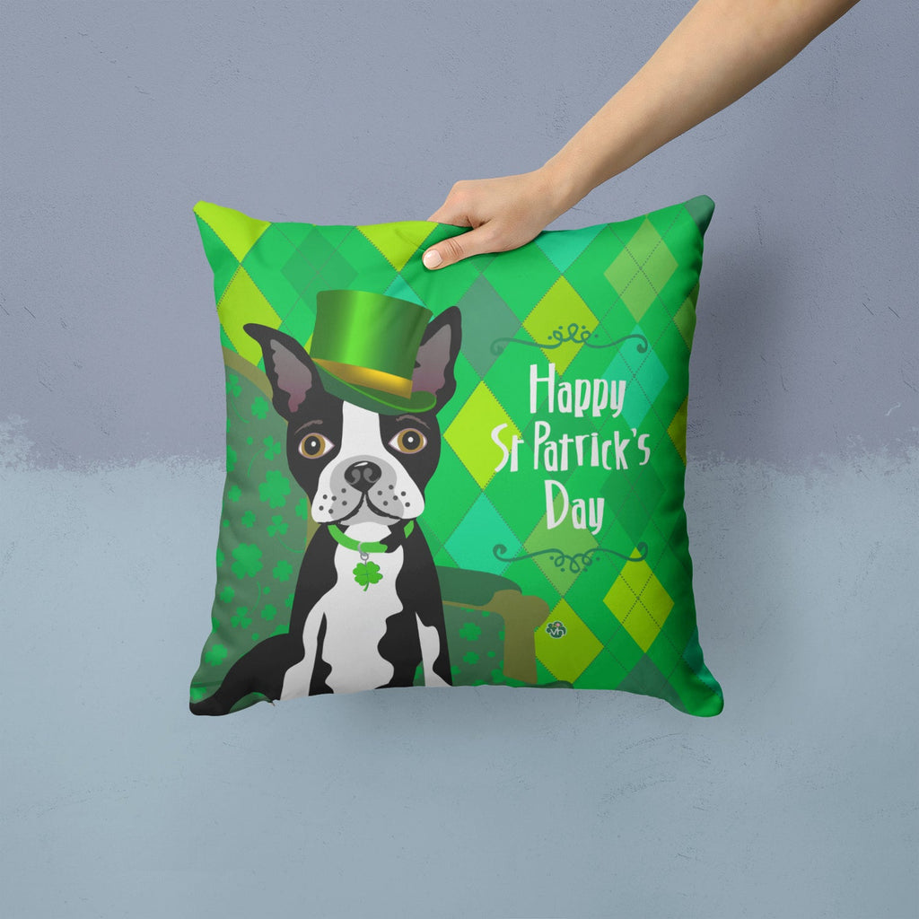 St Patrick's Day Boston Terrier Decorative Throw Pillow 14x14 Indoor Outdoor Accent Cushion, Fabric Cover with Insert for Sofa, Bed, Porch & Living Room