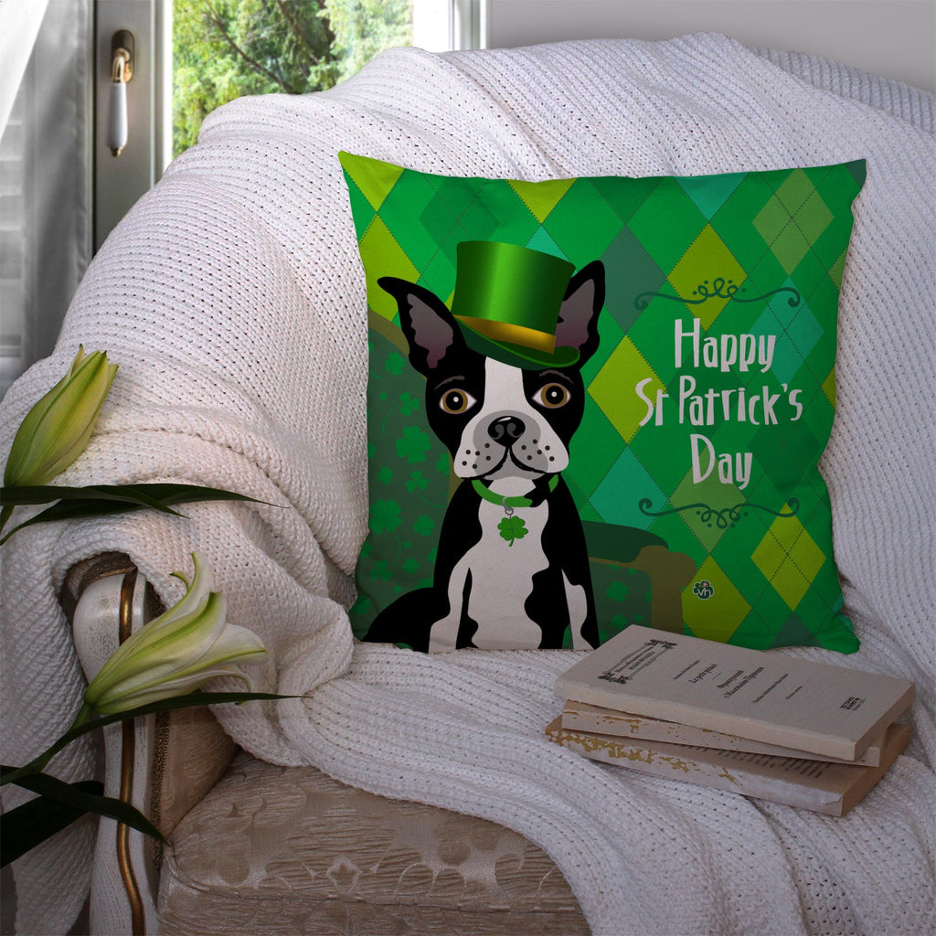 St Patrick's Day Boston Terrier Decorative Throw Pillow 14x14 Indoor Outdoor Accent Cushion, Fabric Cover with Insert for Sofa, Bed, Porch & Living Room