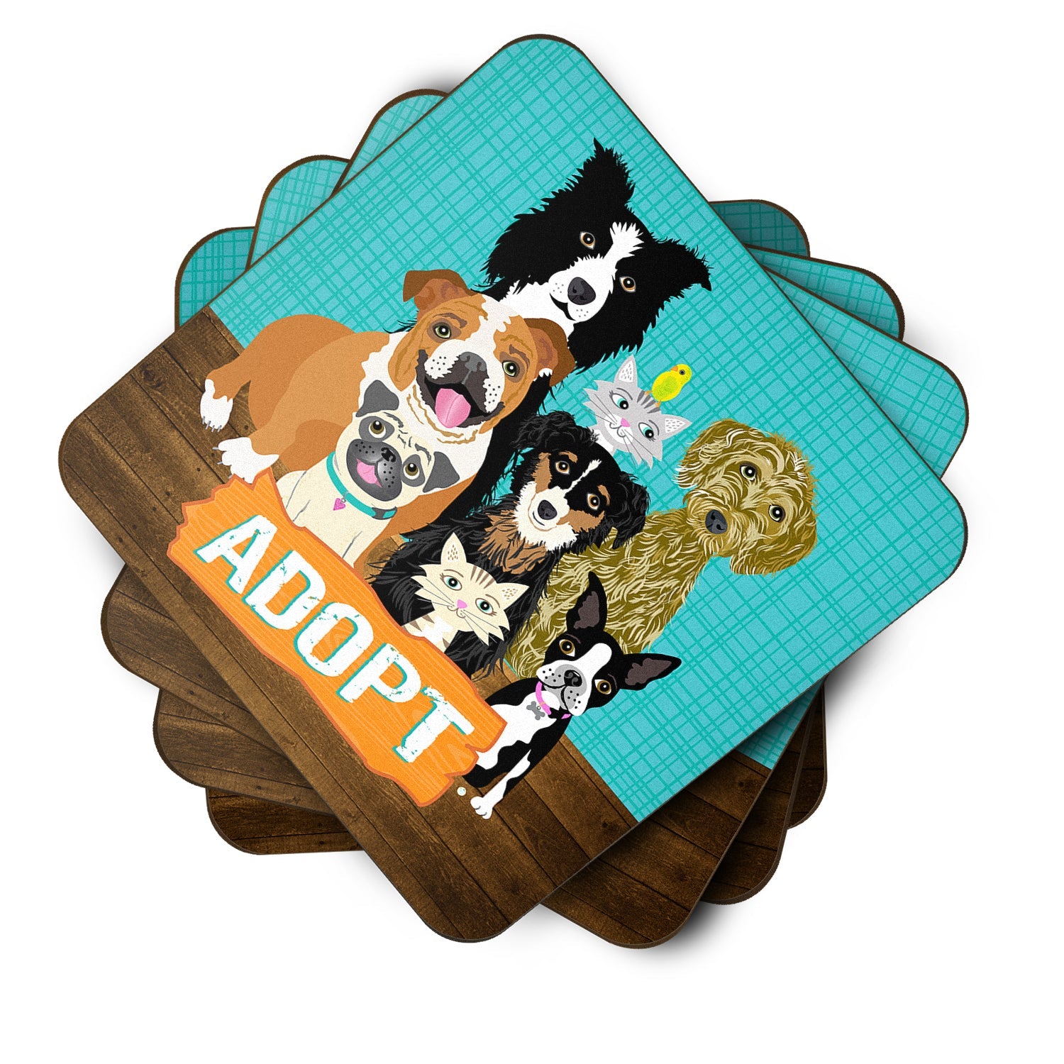 Adopt Pets Adoption Foam Coasters Set of 4 Cup Coasters for Indoor Outdoor, Tabletop Protection, Anti Slip, Mouse pad Material