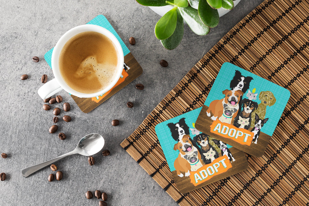 Adopt Pets Adoption Foam Coasters Set of 4 Cup Coasters for Indoor Outdoor, Tabletop Protection, Anti Slip, Mouse pad Material