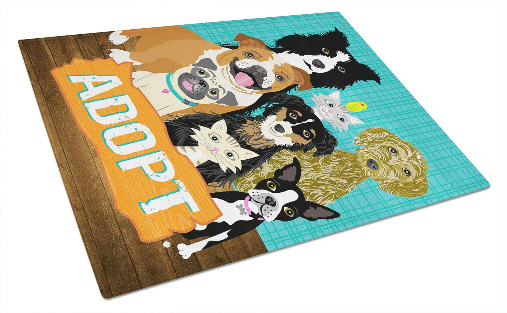 Adopt Pets Adoption Cutting Board Tempered Glass Kitchen Cutting Surface, Heat Resistant Chopping, Non-Slip Feet, Food Prep & Serving