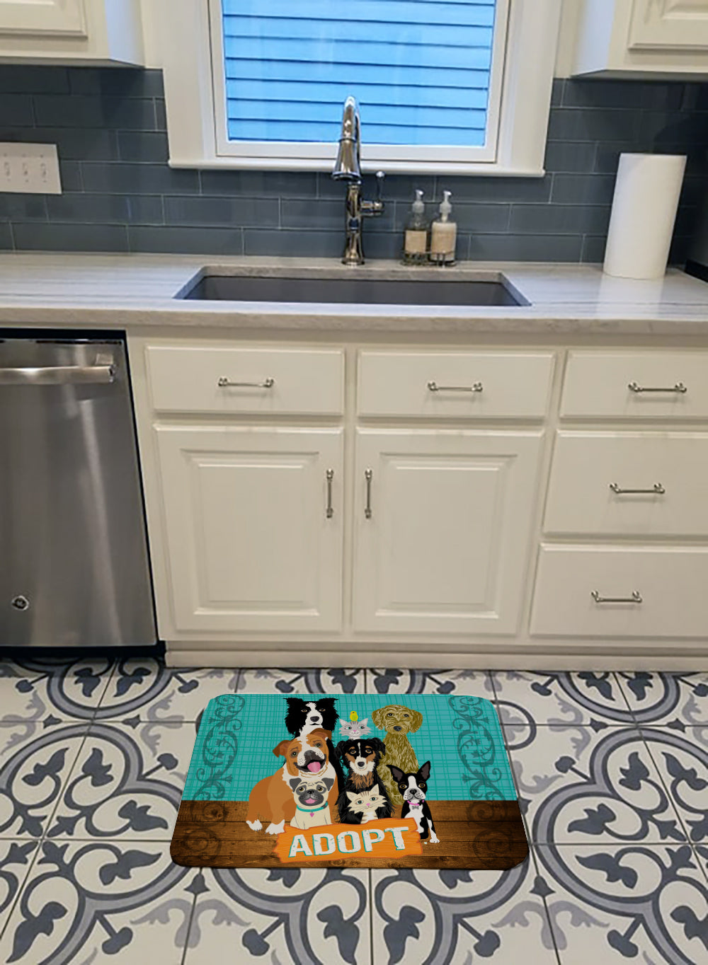Adopt Pets Adoption Memory Foam Kitchen Mat Machine Washable Anti-Fatigue Cushion Comfort Bath or Kitchen Rug