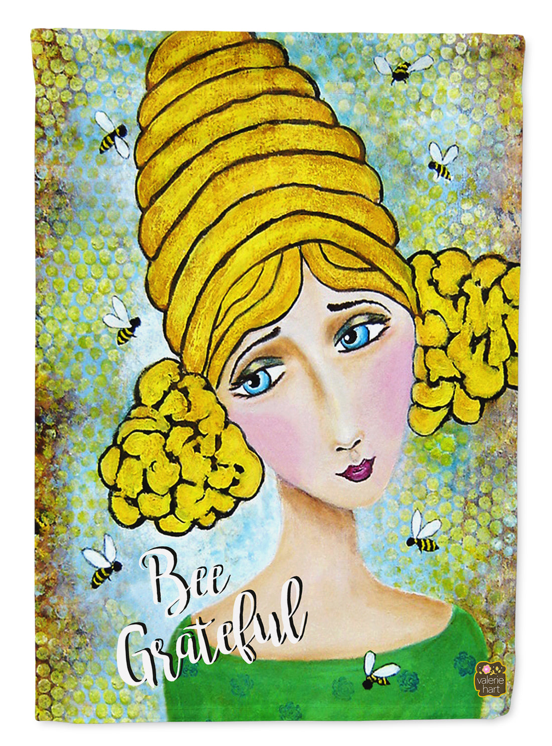 Bee Grateful Girl with Beehive House Flag 28x40 Porch Sleeve Pole Decorative Outside Yard Banner Artwork Wall Hanging, Polyester