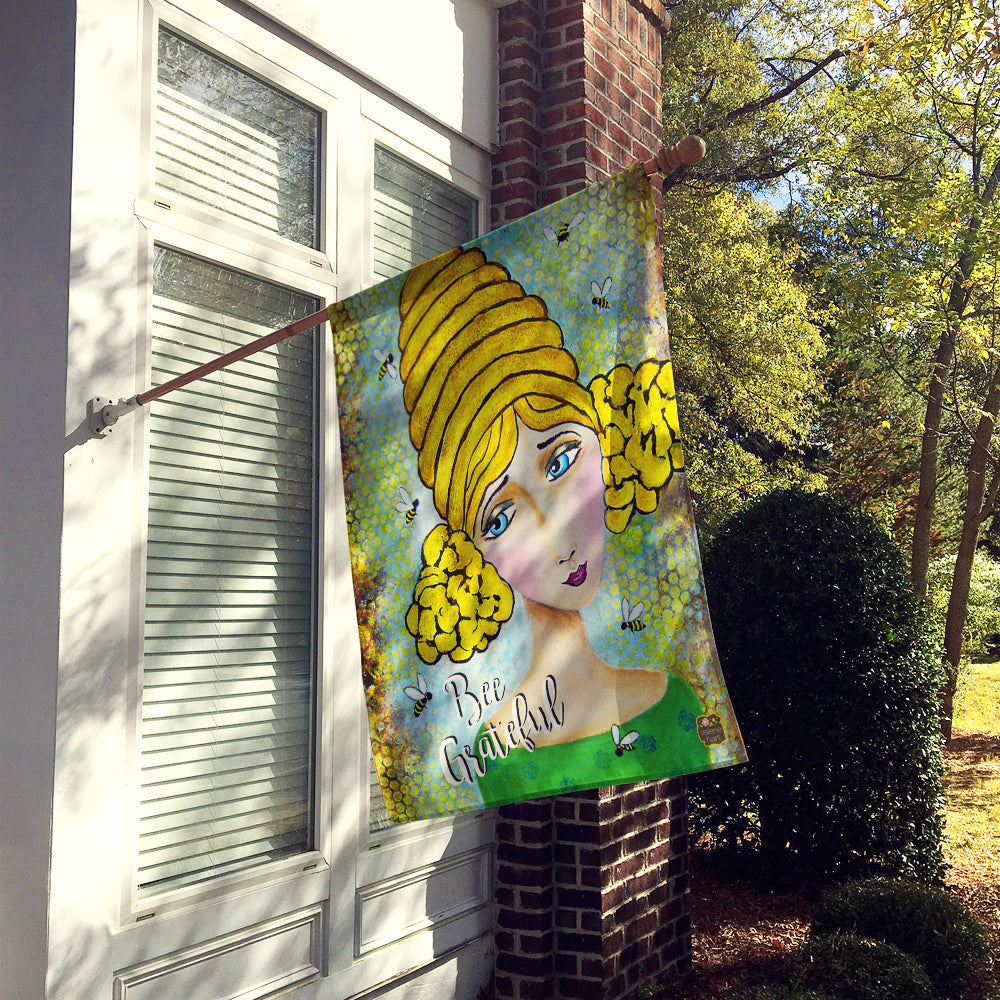 Bee Grateful Girl with Beehive House Flag 28x40 Porch Sleeve Pole Decorative Outside Yard Banner Artwork Wall Hanging, Polyester