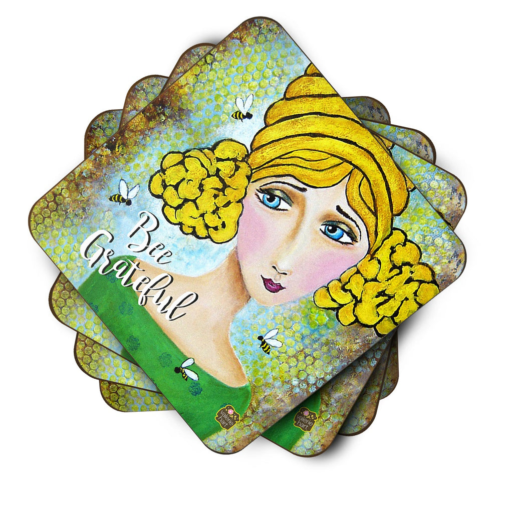 Bee Grateful Girl with Beehive Foam Coasters Set of 4 Cup Coasters for Indoor Outdoor, Tabletop Protection, Anti Slip, Mouse pad Material