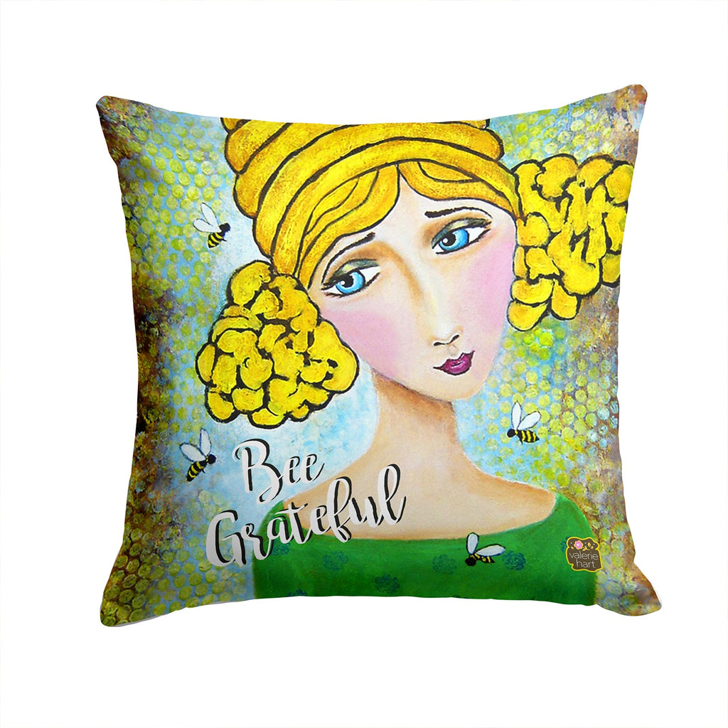 Bee Grateful Girl with Beehive Decorative Throw Pillow 14x14 Indoor Outdoor Accent Cushion, Fabric Cover with Insert for Sofa, Bed, Porch & Living Room