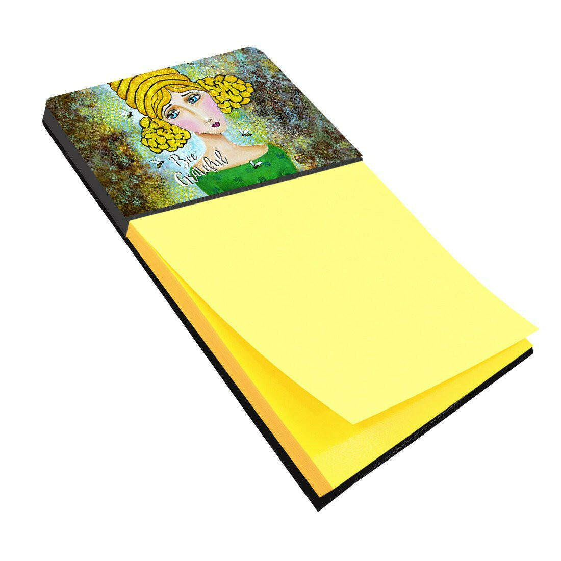 Bee Grateful Girl with Beehive Watercolor Sticky Note Holder Refillable Dispenser Desk Accessory 3x3 Pad Gift
