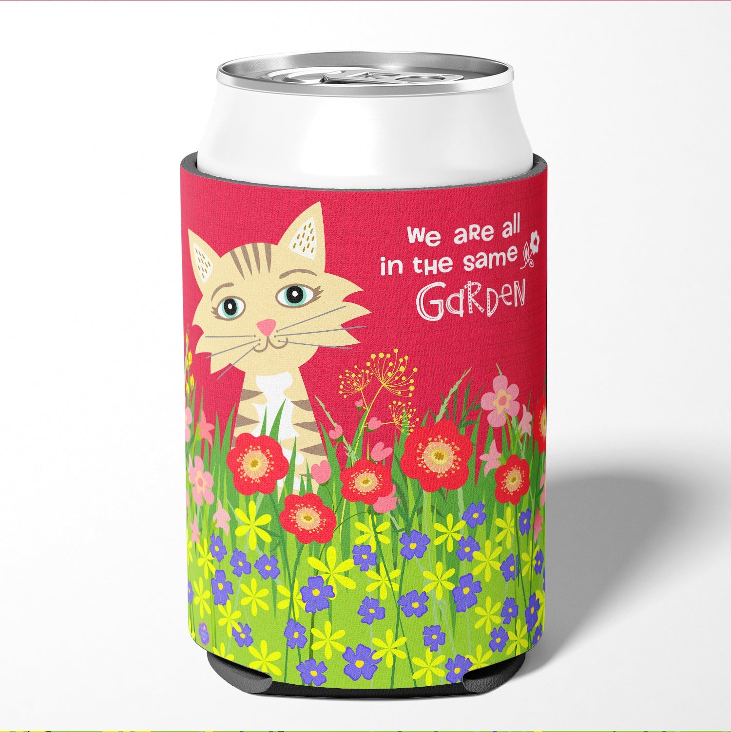 Garden Cat Can or Bottle Hugger Cooler Sleeve for Standard 12 oz Cans, Insulated Foam Beer & Soda Can Hugger Reusable