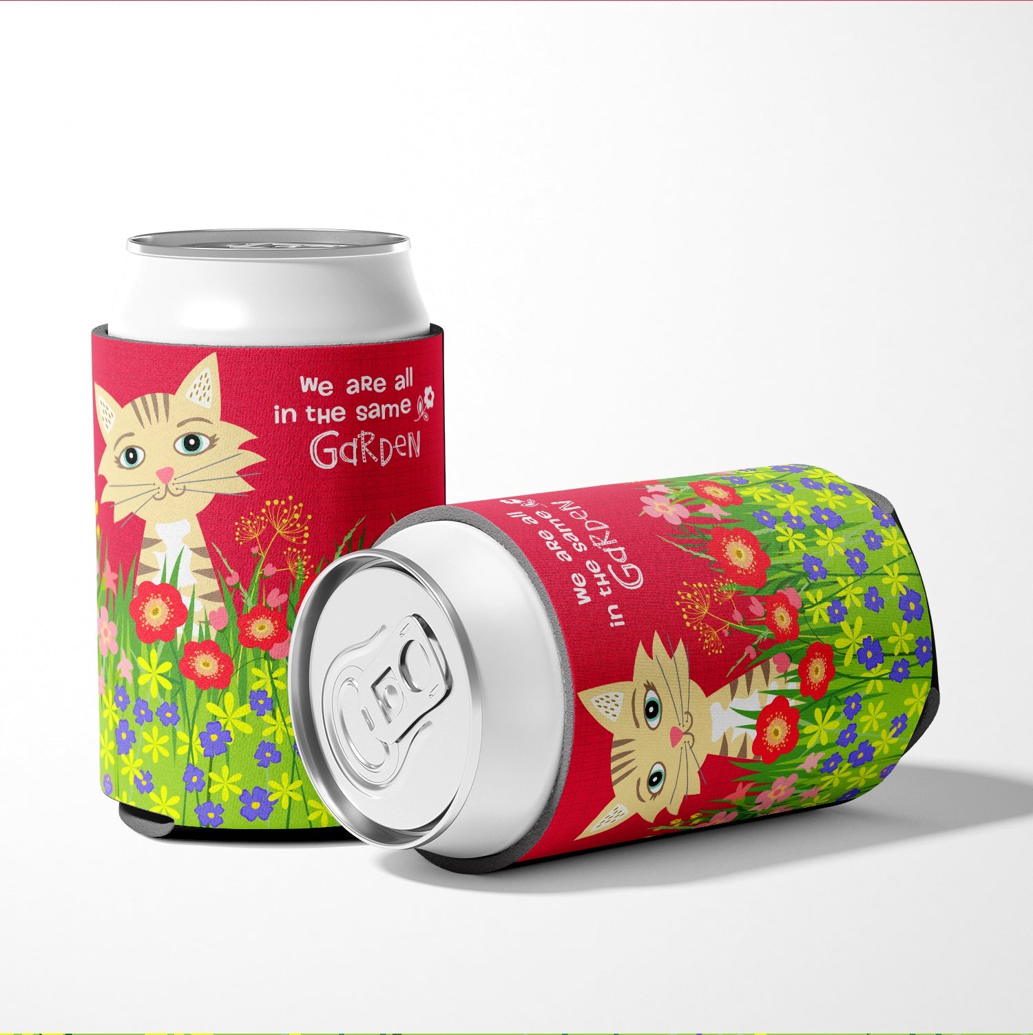 Garden Cat Can or Bottle Hugger Cooler Sleeve for Standard 12 oz Cans, Insulated Foam Beer & Soda Can Hugger Reusable
