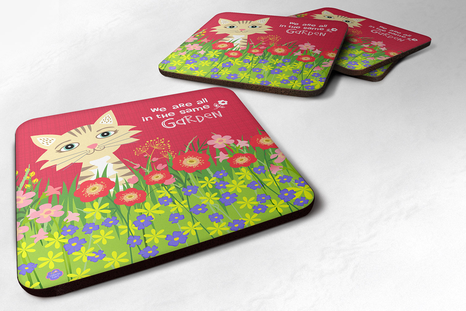 Garden Cat Foam Coasters Set of 4 Cup Coasters for Indoor Outdoor, Tabletop Protection, Anti Slip, Mouse pad Material