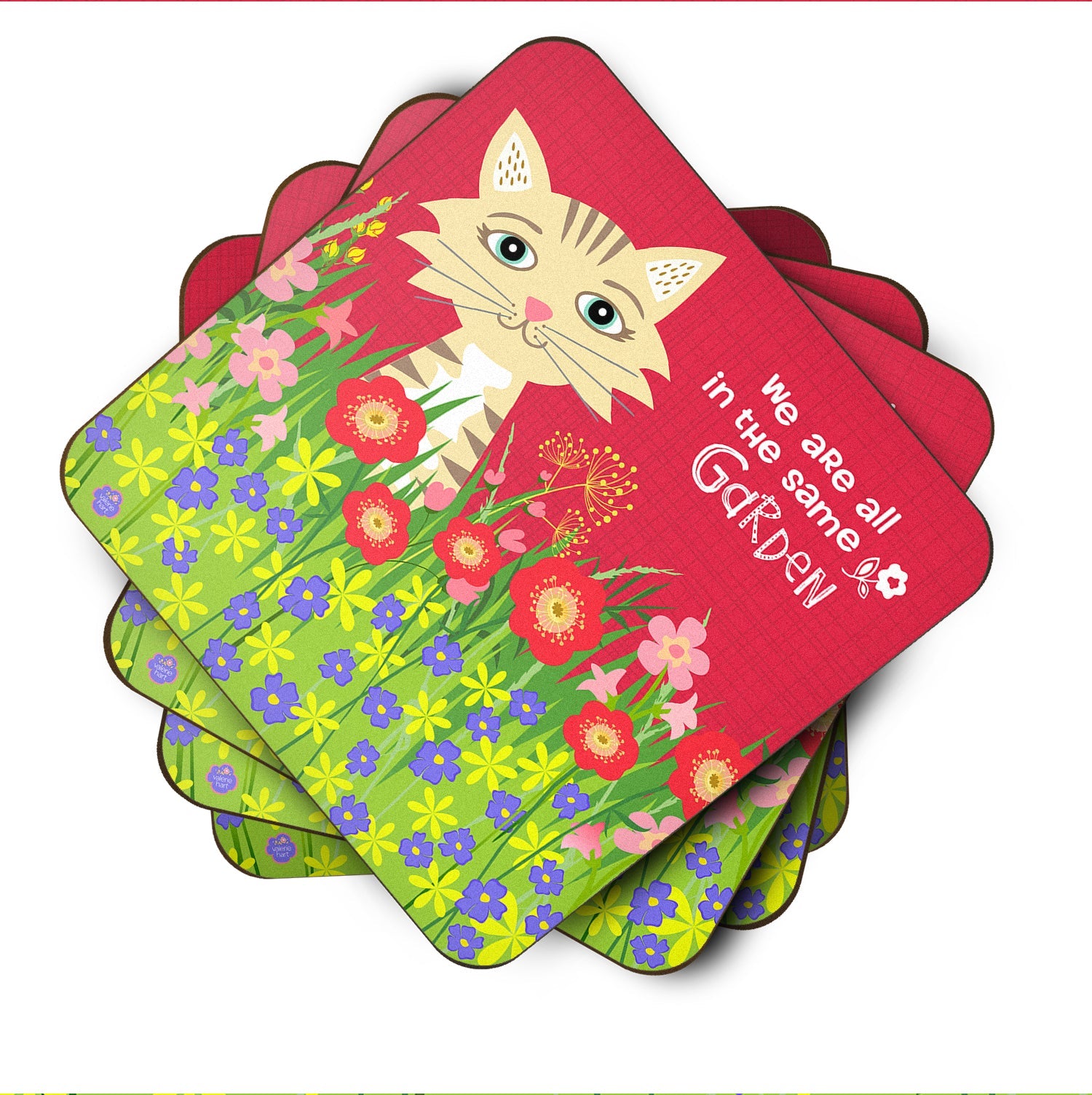 Garden Cat Foam Coasters Set of 4 Cup Coasters for Indoor Outdoor, Tabletop Protection, Anti Slip, Mouse pad Material