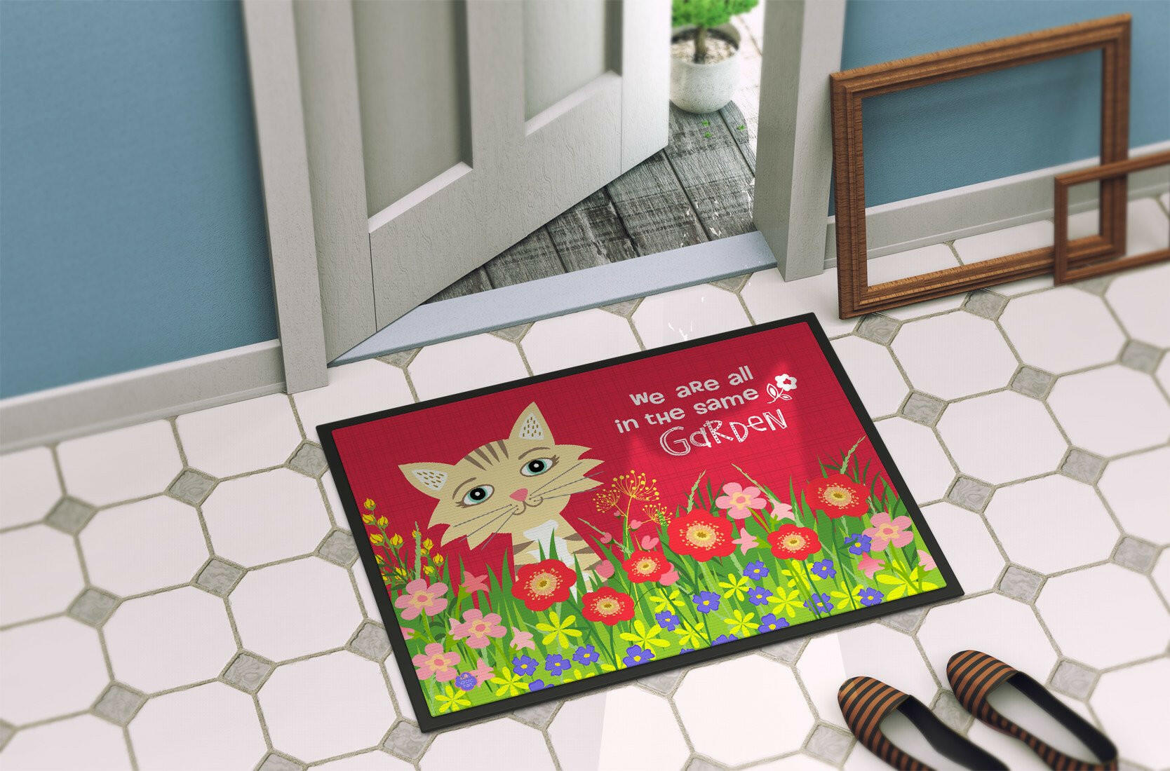 Garden Cat Doormat Indoor Outdoor 24H X 36W Front Door Mat Rugs for Entryway, Non Slip Washable Low Pile,
