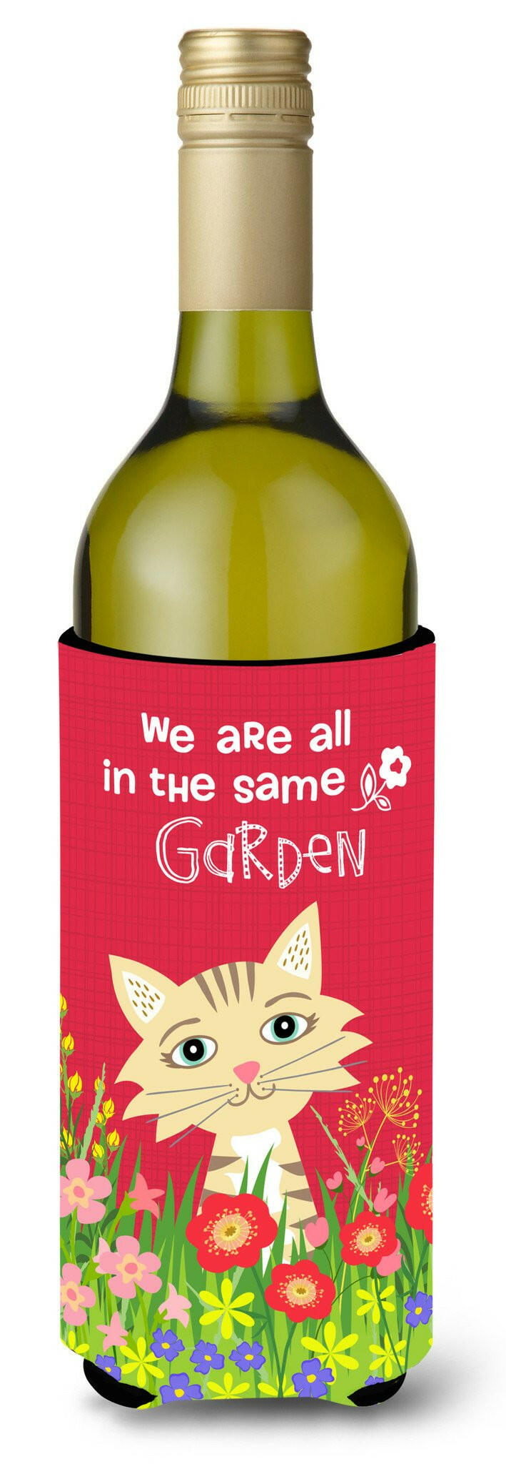 Garden Cat Wine Bottle Hugger Gift Sleeve for Standard 750 ml Bottles, Insulated Reusable Also Fits Mini Shot & Pint Bottles