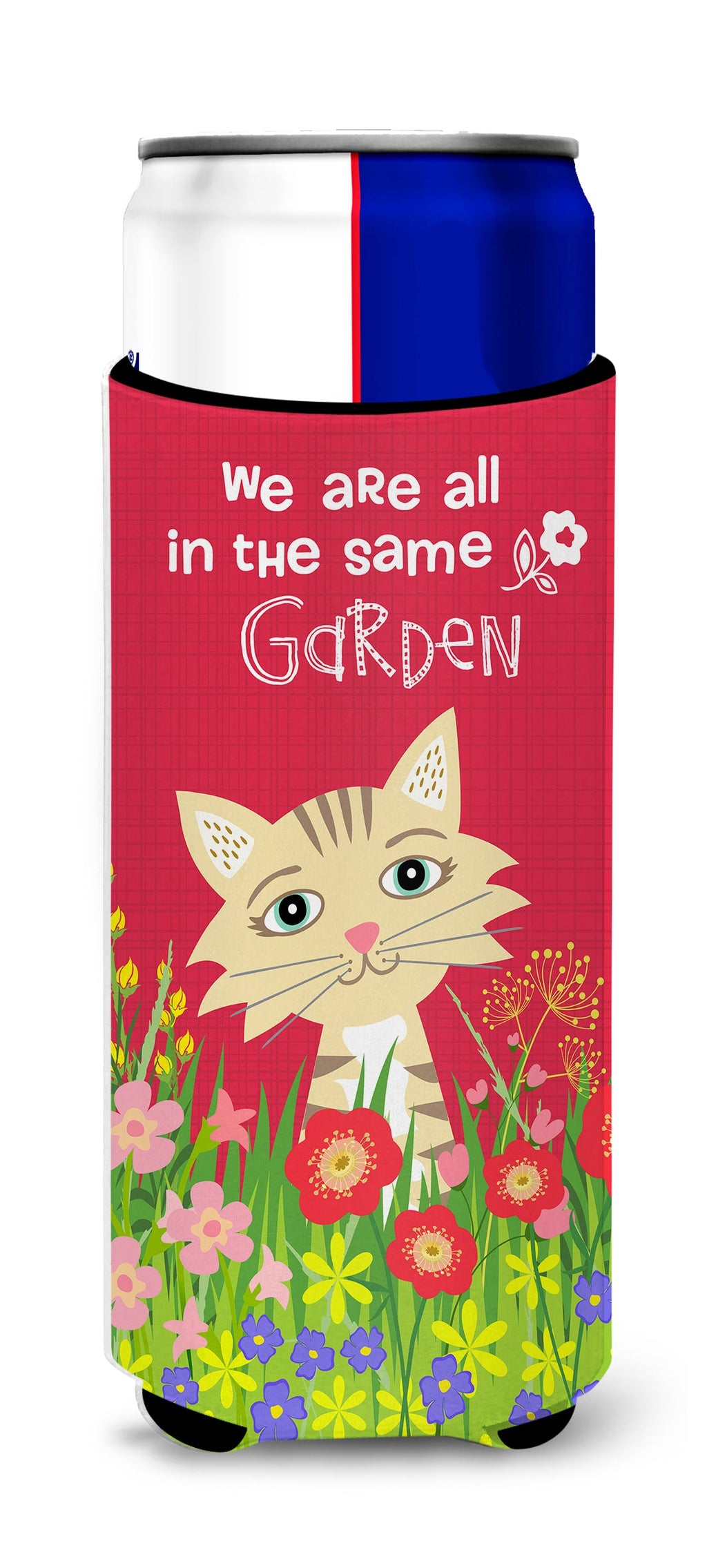 Garden Cat Slim Can Hugger , Insulated Foam Hugger for 12 oz Slim Cans, Beer Bottles & Water Bottles, Printed in USA